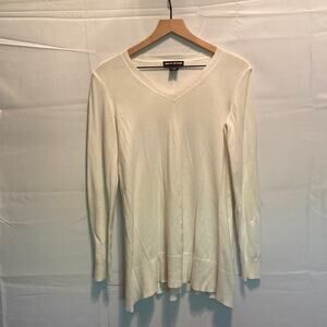 DKNY Jeans Off-White Lightweight V-Neck Long Sweater